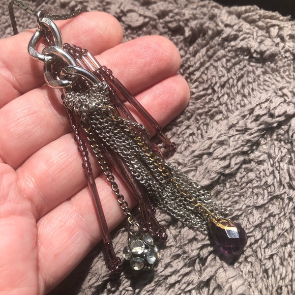 Hand crafted beaded chain fringe pendant on chain necklace - Picture 2 of 5